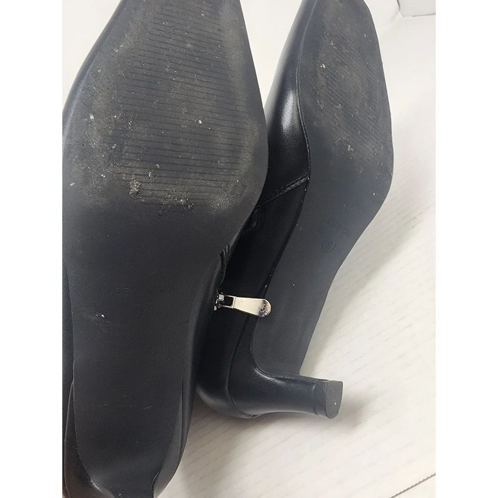 Womens Black Faux Leather Square Toe Kitten‎ Heel Ankle Boots Size 9 Side Zip